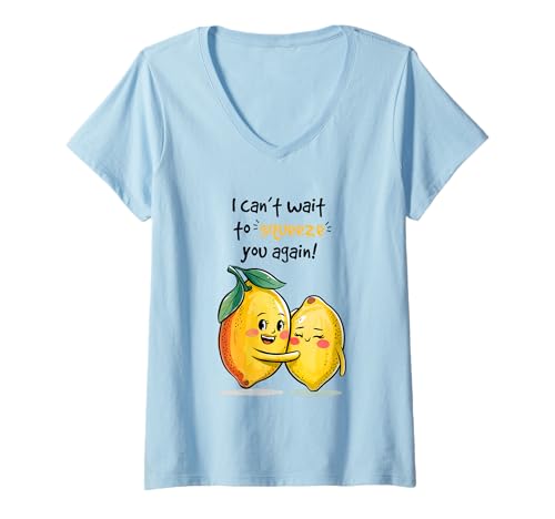 Damen Wenn das Leben dir Zitronen quetscht T-Shirt mit V-Ausschnitt von Adorable Cartoon Lemon Hugging Fun