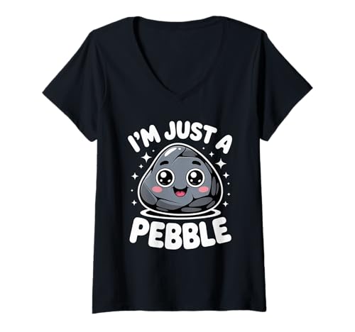 Damen Lustiger niedlicher Spruch I Am Just A Pebble Kawaii Rock Damen Herren T-Shirt mit V-Ausschnitt Damen Lustiger niedlicher Spruch I Am Just A Pebble Kawaii Rock Damen Herren T-Shirt mit V-Ausschnitt von Adorable Cartoon Stone Humor Playful Collector Gag