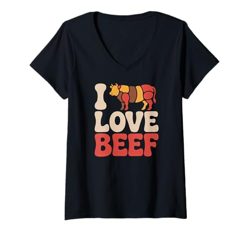 Damen Ich Liebe Rindfleisch Lustiger Nutztierhumor T-Shirt mit V-Ausschnitt Damen Ich Liebe Rindfleisch Lustiger Nutztierhumor T-Shirt mit V-Ausschnitt von Adorable Farm Animal Enthusiast Apparel