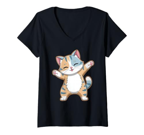 Damen Niedliches Cartoon-Katzen-Design T-Shirt mit V-Ausschnitt Damen Niedliches Cartoon-Katzen-Design T-Shirt mit V-Ausschnitt von Adorable Feline Lovers