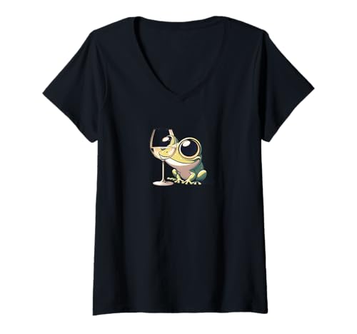 Damen Entzückender Frosch Weintier skurrile Amphibien T-Shirt mit V-Ausschnitt Damen Entzückender Frosch Weintier skurrile Amphibien T-Shirt mit V-Ausschnitt von Adorable Frog Wine Animal Whimsical Amphibian