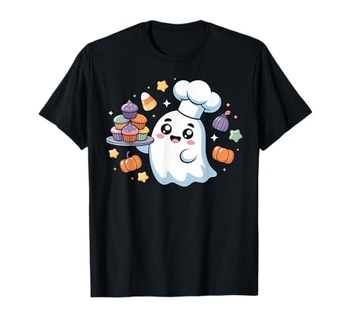 Kawaii Ghost Baker Damen Halloween Cupcake Liebhaber Kostüm Herren T-Shirt von Adorable Ghost Chef with Cupcakes Halloween Art