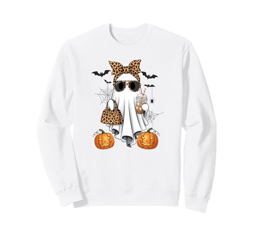 Fancy Leopard Ghost Girl Kaffee Halloween Style Bougie Woman Sweatshirt Fancy Leopard Ghost Girl Kaffee Halloween Style Bougie Woman Sweatshirt von Adorable Ghost Girls For Halloween And Autumn