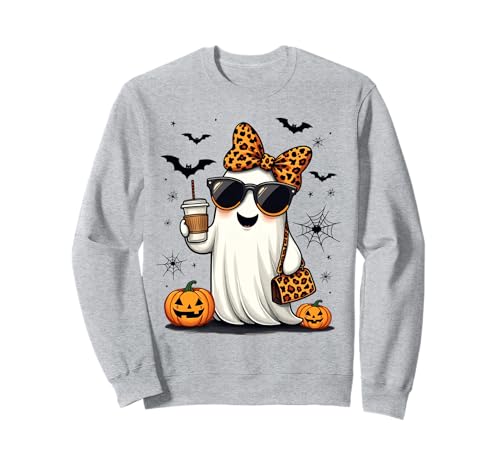 Niedliches Leopardengeister-Mädchen, Kaffee, Halloween, Bougie-Frau Sweatshirt von Adorable Ghost Girls For Halloween And Autumn