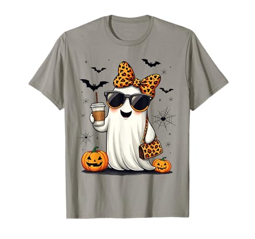 Niedliches Leopardengeister-Mädchen, Kaffee, Halloween, Bougie-Frau T-Shirt Niedliches Leopardengeister-Mädchen, Kaffee, Halloween, Bougie-Frau T-Shirt von Adorable Ghost Girls For Halloween And Autumn