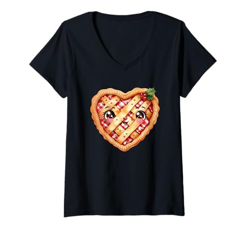 Damen Herzförmiger Kuchen mit süßem lächelndem Gesicht T-Shirt mit V-Ausschnitt Damen Herzförmiger Kuchen mit süßem lächelndem Gesicht T-Shirt mit V-Ausschnitt von Adorable Heart Shaped Pie Cartoon Smiling
