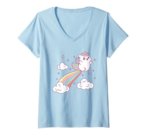 Damen Einhorn für Mädchen Niedliches Regenbogen Magisches Einhorn Fliegend T-Shirt mit V-Ausschnitt Damen Einhorn für Mädchen Niedliches Regenbogen Magisches Einhorn Fliegend T-Shirt mit V-Ausschnitt von Adorable Magical Rainbow Unicorn Kawaii Gifts Co.