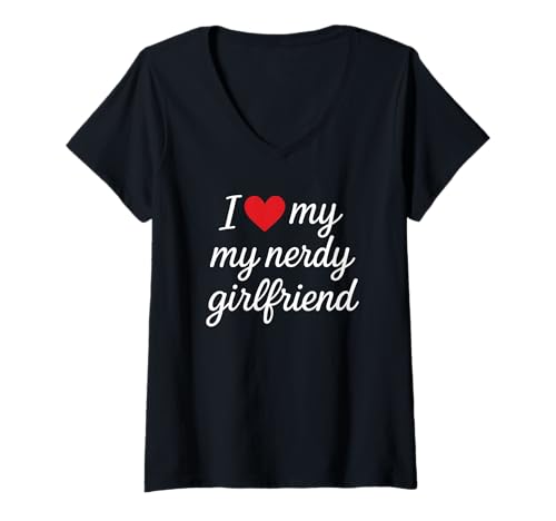 Damen Ich liebe meine nerdige Freundin Süßes kursives rotes Herz T-Shirt mit V-Ausschnitt Damen Ich liebe meine nerdige Freundin Süßes kursives rotes Herz T-Shirt mit V-Ausschnitt von Adorable Nerd Love Statement Designs