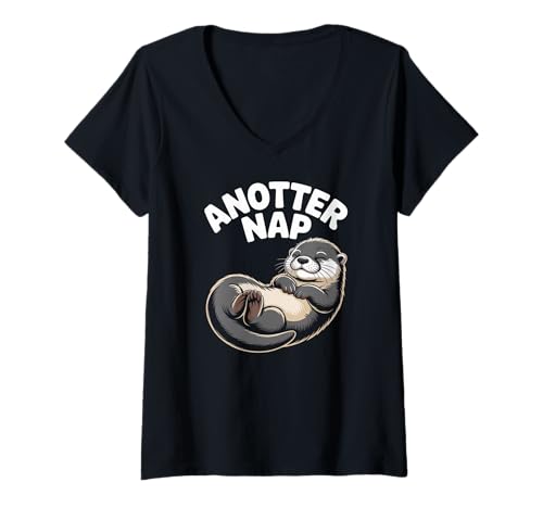 Damen Anotter Nap Süße Otter-Entspannungsgrafik T-Shirt mit V-Ausschnitt Damen Anotter Nap Süße Otter-Entspannungsgrafik T-Shirt mit V-Ausschnitt von Adorable Otter Nap Humor Sleep Relaxation