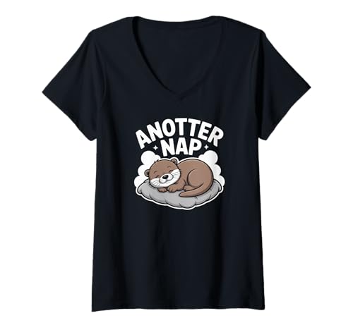 Damen Anotter Nap Niedliches Schlafotter-Design T-Shirt mit V-Ausschnitt von Adorable Otter Nap Time Fun Cozy