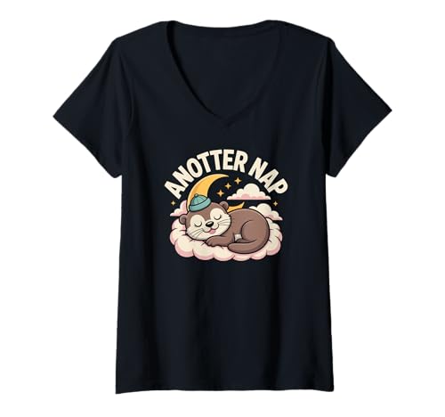 Damen Anotter Nap Süßer schläfriger Otter Humor T-Shirt mit V-Ausschnitt Damen Anotter Nap Süßer schläfriger Otter Humor T-Shirt mit V-Ausschnitt von Adorable Otter Sleepy Time Humor