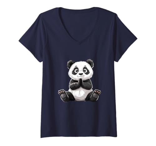 Damen Friedliche Panda-Meditation Ruhige, achtsame Stimmung T-Shirt mit V-Ausschnitt Damen Friedliche Panda-Meditation Ruhige, achtsame Stimmung T-Shirt mit V-Ausschnitt von Adorable Panda Meditating Zen Relaxation