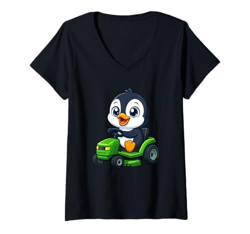 Damen Niedlicher Pinguin Reitrasenmäher Gartenspaß T-Shirt mit V-Ausschnitt Damen Niedlicher Pinguin Reitrasenmäher Gartenspaß T-Shirt mit V-Ausschnitt von Adorable Penguin Lawn Care Cartoon Designs