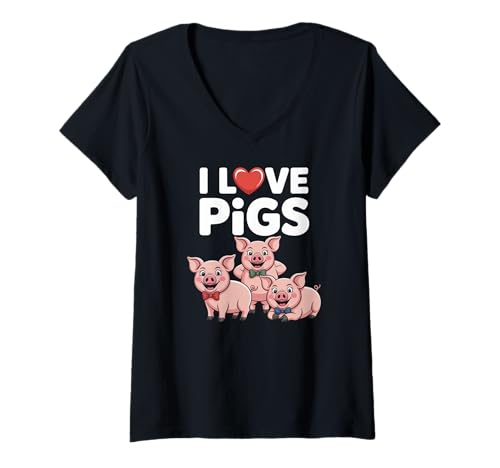 Damen I Love Pigs Niedliches Bauernhoftier-Design T-Shirt mit V-Ausschnitt von Adorable Pig Lover Fun Farm Animal Tee