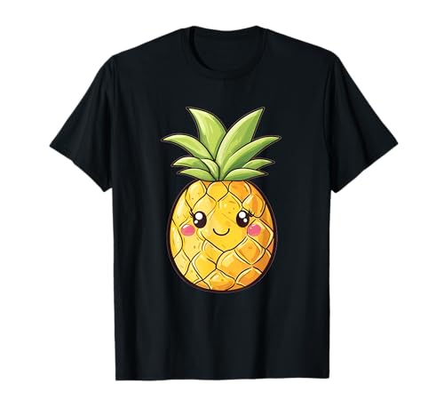 Adorable Pineapple Smiling Face Fruit Art - Unisex Erwachsene & Kinder - Kawaii Ananas T-Shirt - Schwarz - S von Adorable Pineapple Smiling Face Fruit Art