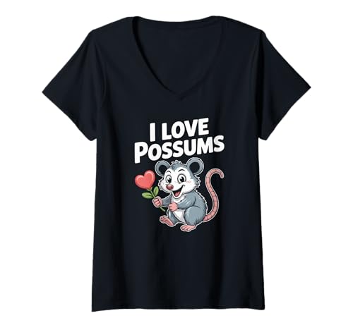 Damen I Love Opossums süßer Tierspaß mit Herzmotiv T-Shirt mit V-Ausschnitt Damen I Love Opossums süßer Tierspaß mit Herzmotiv T-Shirt mit V-Ausschnitt von Adorable Possum Lovers Delight