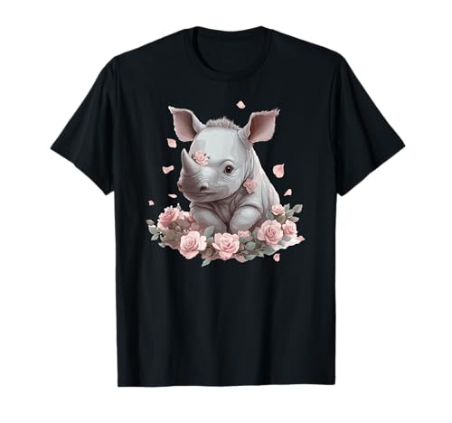 Niedliches Baby-Nashorn umgeben von Rosen T-Shirt Niedliches Baby-Nashorn umgeben von Rosen T-Shirt von Adorable Rhino Wildlife Nature Roses