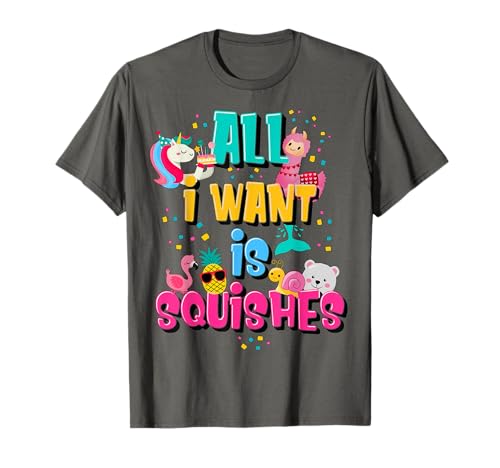 Mädchen, die ein Squishy lieben, buntes All I Want is Squishies. T-Shirt von Adorable Squishies Fun
