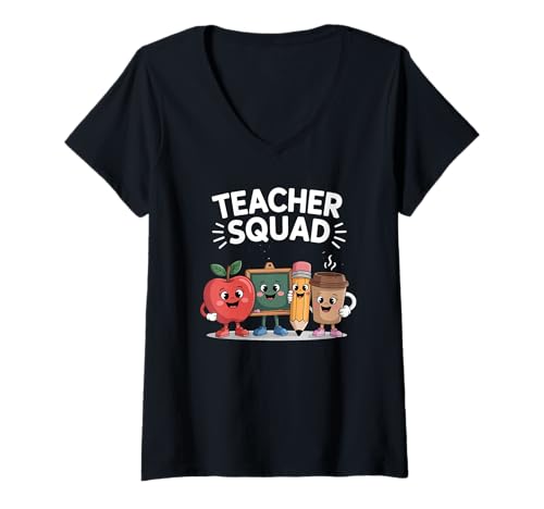 Damen Teacher Squad Cute Back to School Team Funny T-Shirt mit V-Ausschnitt Damen Teacher Squad Cute Back to School Team Funny T-Shirt mit V-Ausschnitt von Adorable Teacher Team School Coffee Chalkboard Tee