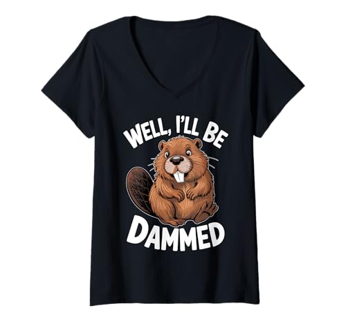 Damen Niedlicher Cartoon-Biber, lustiges Tier, Naturliebhaber T-Shirt mit V-Ausschnitt von Adorable Wildlife Beaver Lover Gift Apparel Co.