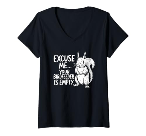 Damen Lustiges Eichhörnchen Excuse Me Your Bird Feeder's Empty Again T-Shirt mit V-Ausschnitt Damen Lustiges Eichhörnchen Excuse Me Your Bird Feeder's Empty Again T-Shirt mit V-Ausschnitt von Adorable Wildlife Humor Squirrel Tee MMate.