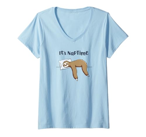 Damen It's Naptime – lustiges, süßes Faultier-Design T-Shirt mit V-Ausschnitt von Adorable plush nap time vintage graphic apparel