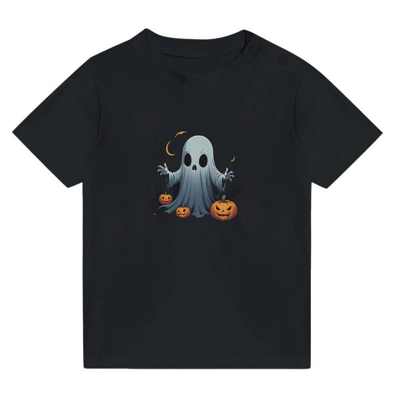 Baby Crewneck T-Shirt Halloween Ghost With Pumpkin von AdorableCutiepies