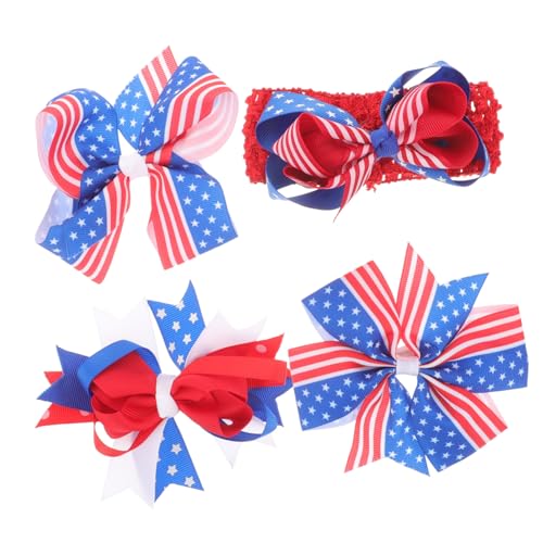 Adorainbow 4 Stück Haarschmuck Zum Unabhängigkeitstag Amerikanische Geschenke Amerikanische 4. Juli Haarspangen 4. Juli Partyzubehör Patriotische Haarschleife Legierung Krawatte Kind von Adorainbow