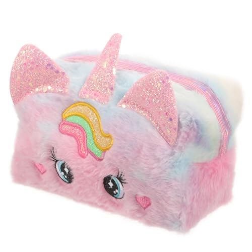 Adorainbow Einhorn-Kosmetiktasche Flauschige Kosmetiktasche Mini-Reise-Toilettenartikel-Organizer Makeup Tasche Reise-Kosmetiktasche Reisetasche für Toilettenartikel für Frauen Kulturtasche von Adorainbow