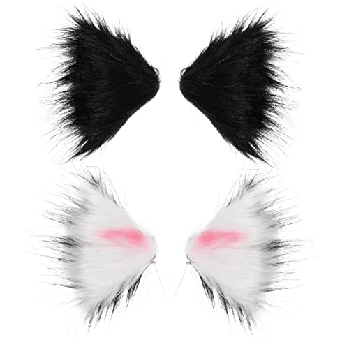 Adorainbow 2 Paar Katzenohren Haarnadel Mädchenkleidung Baby Mädchen Haarschmuck Neko Ohren Haarspange Katze Haar Zubehör Haarklammer Niedlich Kind Seitenclip Künstliches Kaninchenfell Weiß von Adorainbow