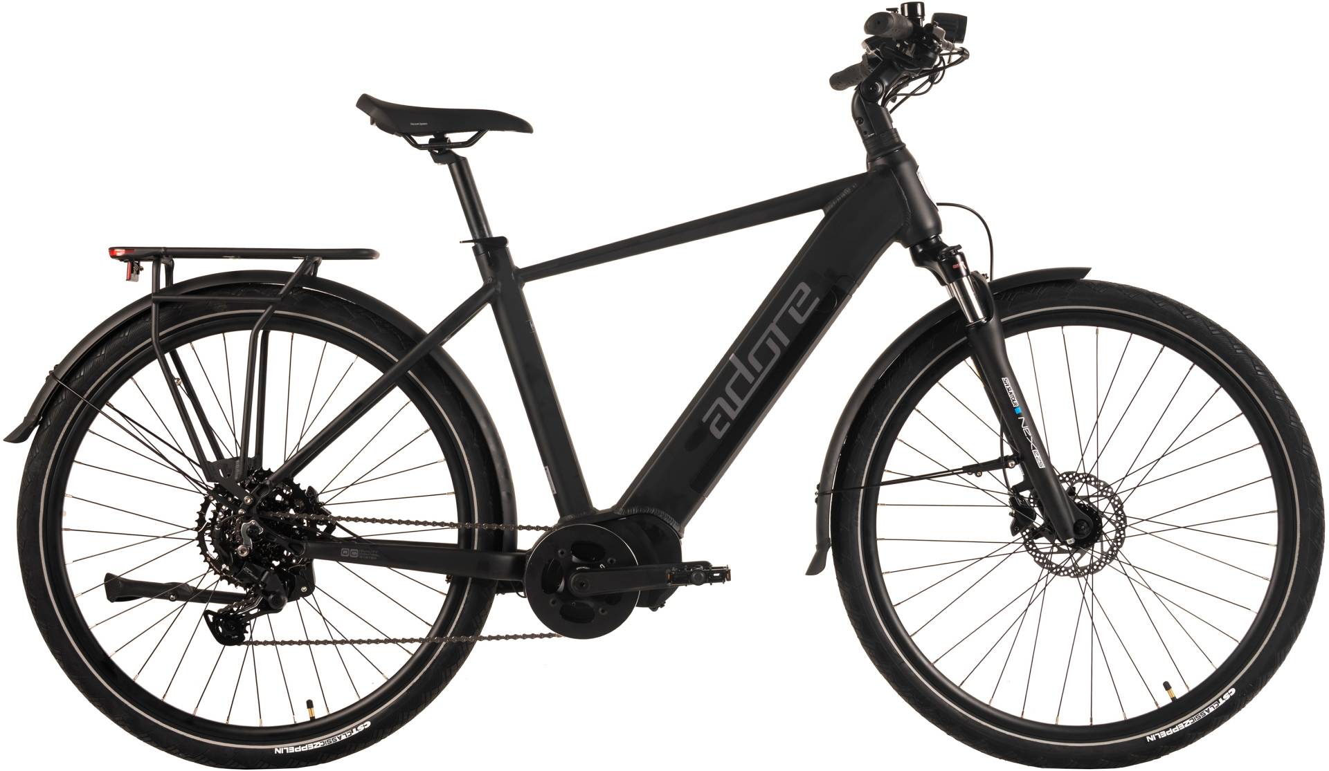 Adore "28" Alu Trekking E-Bike ATX-390 Mittelmotor 85NM / 15Ah Schwarz matt" 9 Gang Shimano Cues Schaltwerk Kettenschaltung Mittelmotor 250 W Pedelec, Elektrofahrrad für Herren von Adore