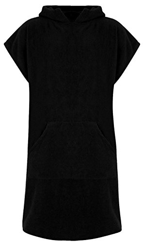 Adore Erwachsene 100% Baumwolle Bademantel Poncho mit Tasche Herren & Damen Frottiermantel Umkleidemantel Handtuch Schwimmen Surfen - L/XL, Schwarz (mit Taschen) von Adore