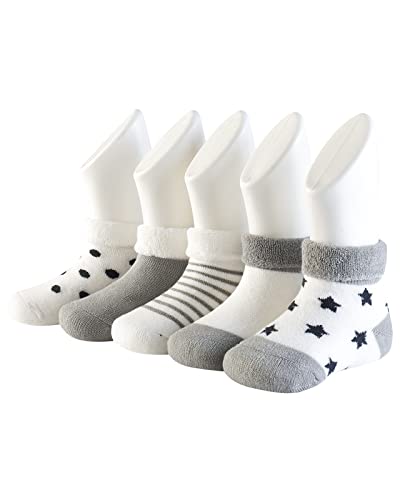 Adorel Baby Jungen Socken Baumwolle Frottee Gefüttert Winter Strümpfe 5er-Pack Grau Pünktchen 0-6 Monate (Herstellergr. S) von Adorel