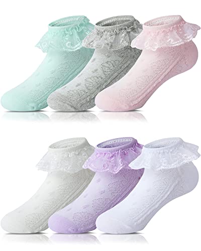 Adorel Baby Mädchen Socken mit Rüschen Spitze Kindersocken Baumwolle 6er-Pack Vielfarbig 20-22 EU (Herstellergröße M) von Adorel