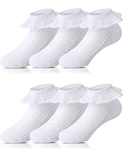 Adorel Baby Mädchen Socken mit Rüschen Spitze Kindersocken Baumwolle 6er-Pack Weiß 17-19 EU (Herstellergröße S) von Adorel