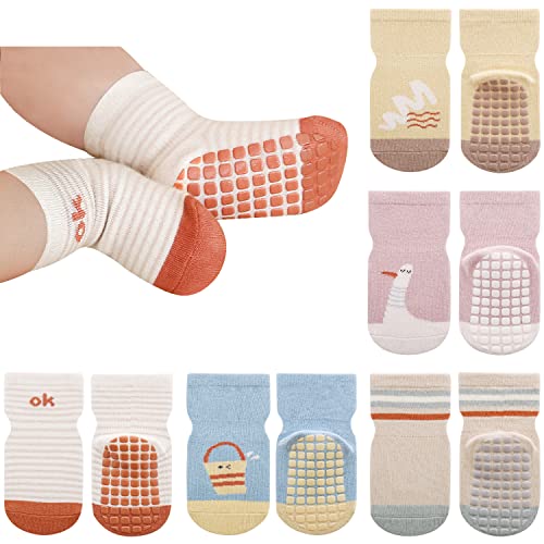 Adorel Baby Stoppersocken Baumwolle Rutschfest Antirutsch ABS Socken 5er-Pack Mehrfarbig 3-5 Jahre (Herstellergröße L) von Adorel