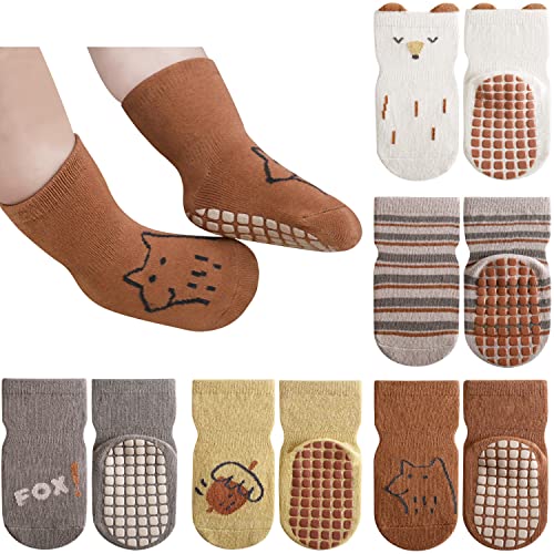 Adorel Baby Stoppersocken Baumwolle Rutschfest Antirutsch ABS Socken 5er-Pack Tier Fantasie 1-3 Jahre (Herstellergröße M) von Adorel