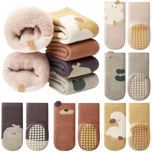 Adorel Baby Stoppersocken Gefüttert Baumwolle Winter ABS Socken 5er-Pack Tiere Fantasie 3-12 Monate (Herstellergröße S) von Adorel