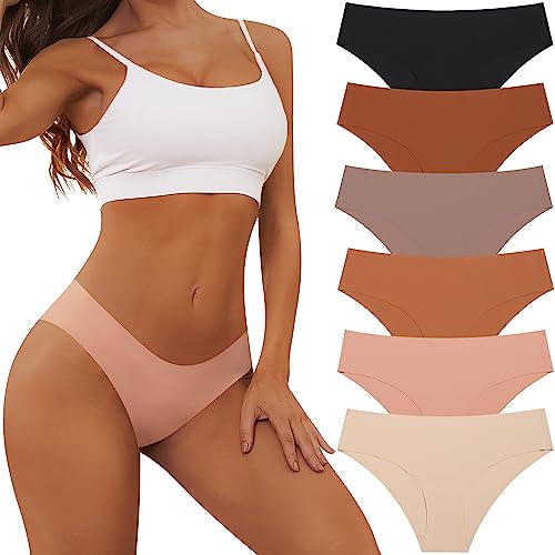 Adorel Damen Nahtlose Slips Unsichtbar Unterwäsche Hipster Panties 6er-Pack Schwarz und Hautfarbe L von Adorel