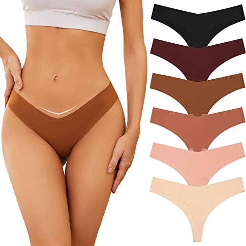 Adorel Damen Nahtlose Tangas Unsichtbar Slips Panties Unterwäsche 6er-Pack Schwarz und Hautfarbe L von Adorel