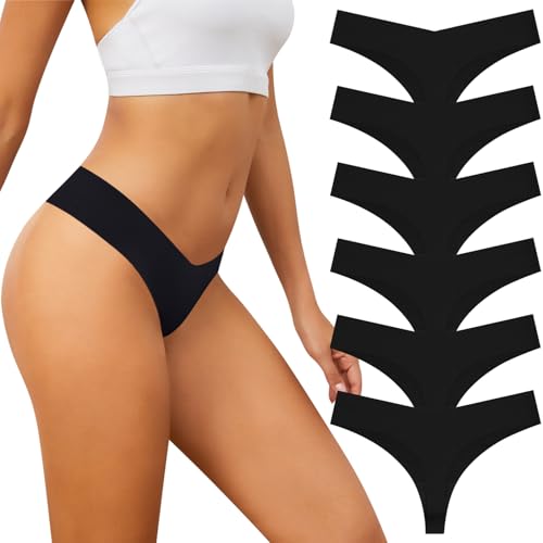 Adorel Damen Nahtlose Tangas Unsichtbar Slips Panties Unterwäsche 6er-Pack Schwarz M von Adorel