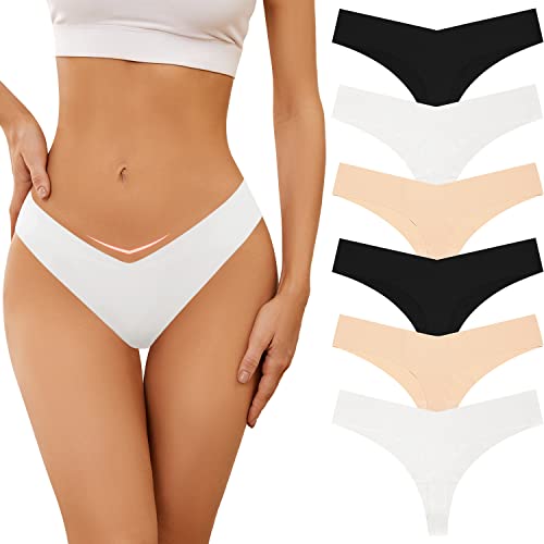 Adorel Damen Nahtlose Tangas Unsichtbar Slips Panties Unterwäsche 6er-Pack Schwarz Weiß Hautfarbe L von Adorel