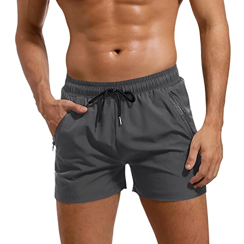 Adorel Herren Badeshorts Sport Tasche Reißverschluss Kurz Verstellbar Badehosen Grau M von Adorel