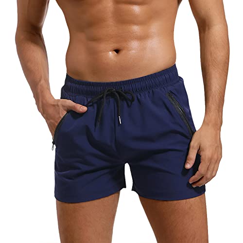 Adorel Herren Badeshorts Sport Tasche Reißverschluss Kurz Verstellbar Badehosen Marineblau L von Adorel