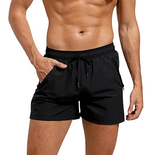 Adorel Herren Badeshorts Sport Tasche Reißverschluss Kurz Verstellbar Badehosen Schwarz XL von Adorel