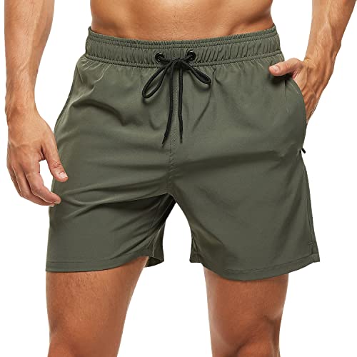 Adorel Herren Badeshorts Tasche Reißverschluss Schnelltrocknend Kurz Badehosen Armeegrün 2XL von Adorel