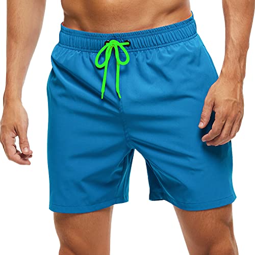 Adorel Herren Badeshorts Tasche Reißverschluss Schnelltrocknend Kurz Badehosen Hellblau 2XL von Adorel