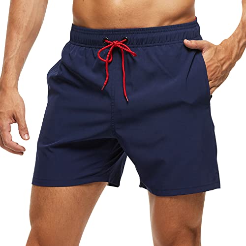 Adorel Herren Badeshorts Tasche Reißverschluss Schnelltrocknend Kurz Badehosen Marineblau 2XL von Adorel