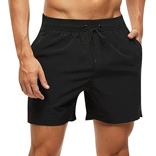 Adorel Herren Badeshorts Tasche Reißverschluss Schnelltrocknend Kurz Badehosen Schwarz 2XL von Adorel