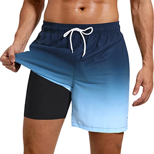 Adorel Herren Sport Shorts 2 in 1 mit Tasche Kurz Strand Sporthosen Laufshorts Gradient Blau mit Kompression XL von Adorel